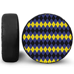 Black Yellow And Blue Argyle Print Leather Spare Tire Cover