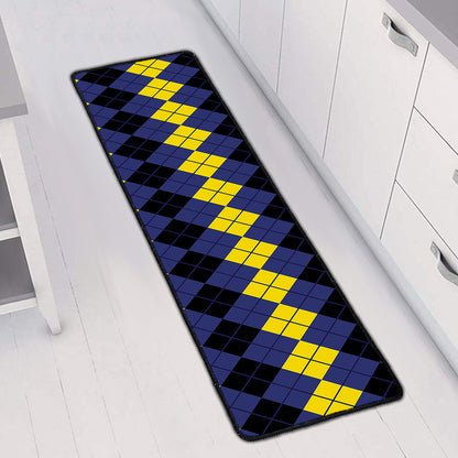 Black Yellow And Blue Argyle Print Long Kitchen Mat