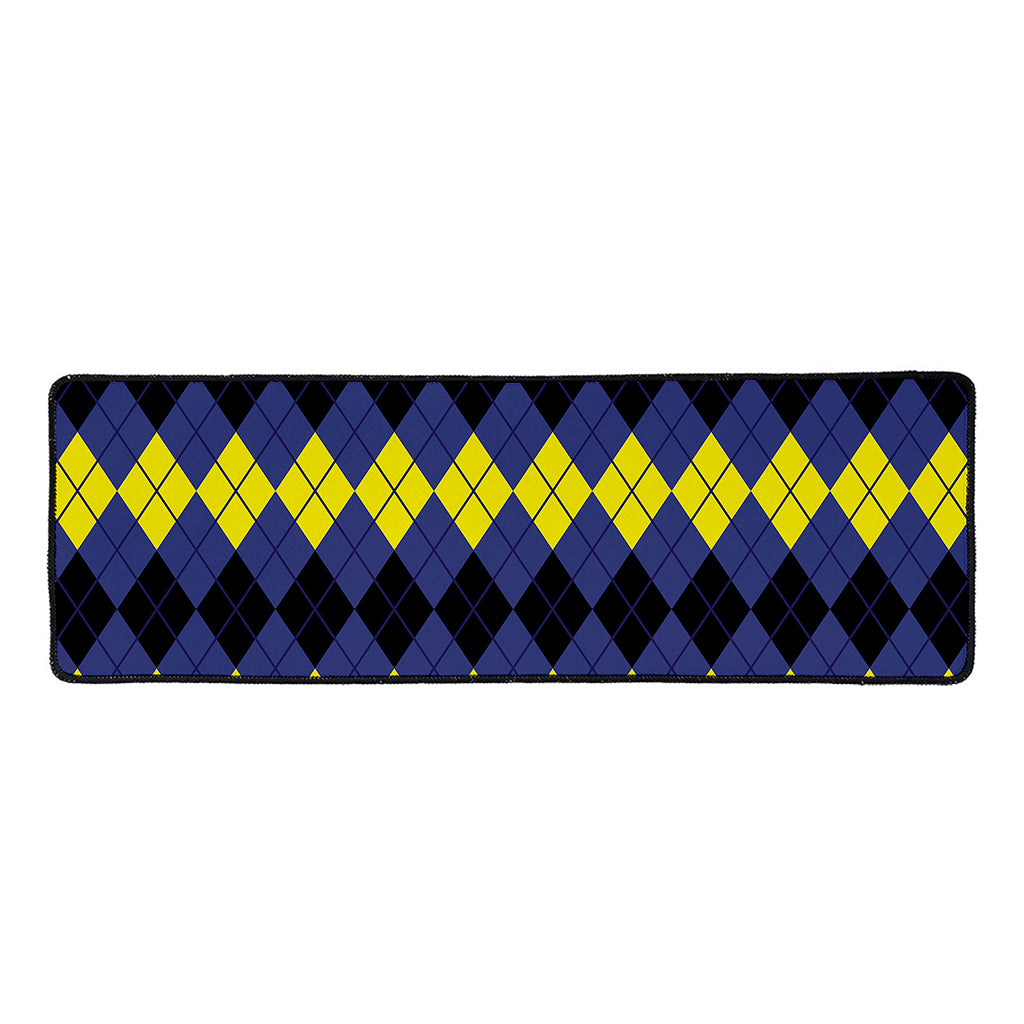 Black Yellow And Blue Argyle Print Long Kitchen Mat