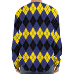 Black Yellow And Blue Argyle Print Long Sleeve Baseball Jersey