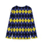 Black Yellow And Blue Argyle Print Long Sleeve Short Coat