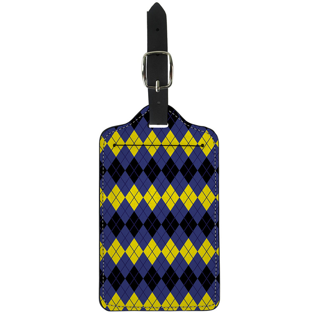 Black Yellow And Blue Argyle Print Luggage Tag
