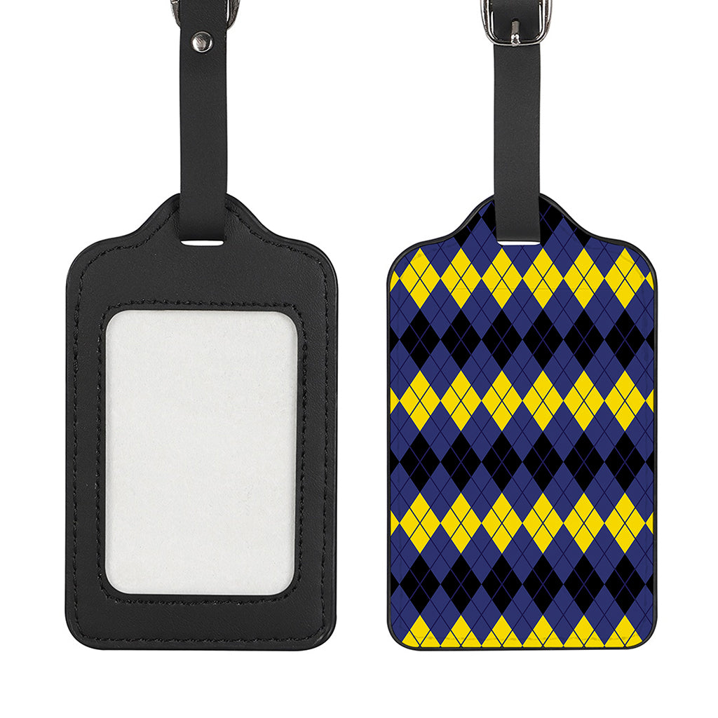 Black Yellow And Blue Argyle Print Luggage Tag