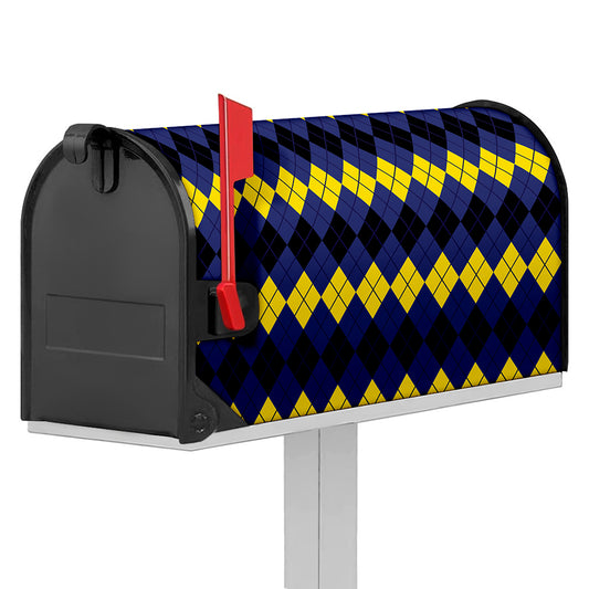 Black Yellow And Blue Argyle Print Mailbox Cover