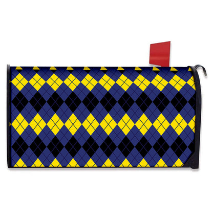 Black Yellow And Blue Argyle Print Mailbox Cover