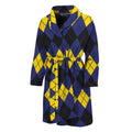 Black Yellow And Blue Argyle Print Men's Bathrobe