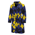 Black Yellow And Blue Argyle Print Men's Bathrobe