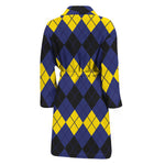 Black Yellow And Blue Argyle Print Men's Bathrobe