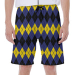 Black Yellow And Blue Argyle Print Men's Beach Shorts