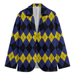 Black Yellow And Blue Argyle Print Men's Blazer