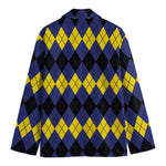 Black Yellow And Blue Argyle Print Men's Blazer