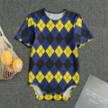 Black Yellow And Blue Argyle Print Men's Bodysuit