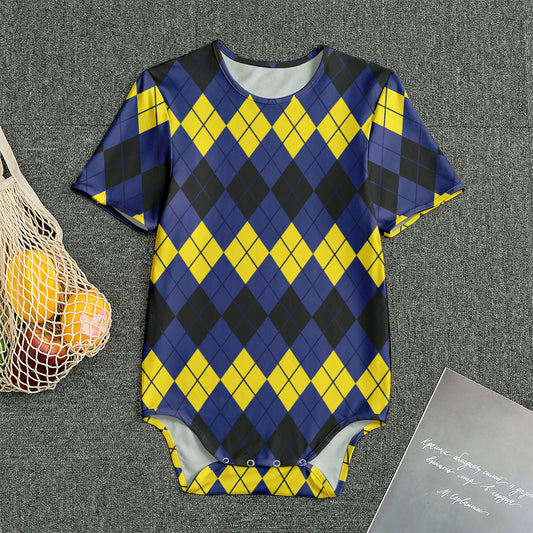 Black Yellow And Blue Argyle Print Men's Bodysuit