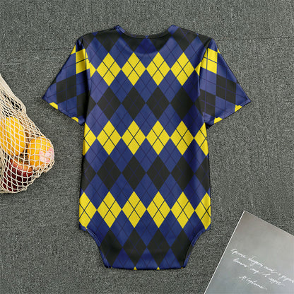 Black Yellow And Blue Argyle Print Men's Bodysuit