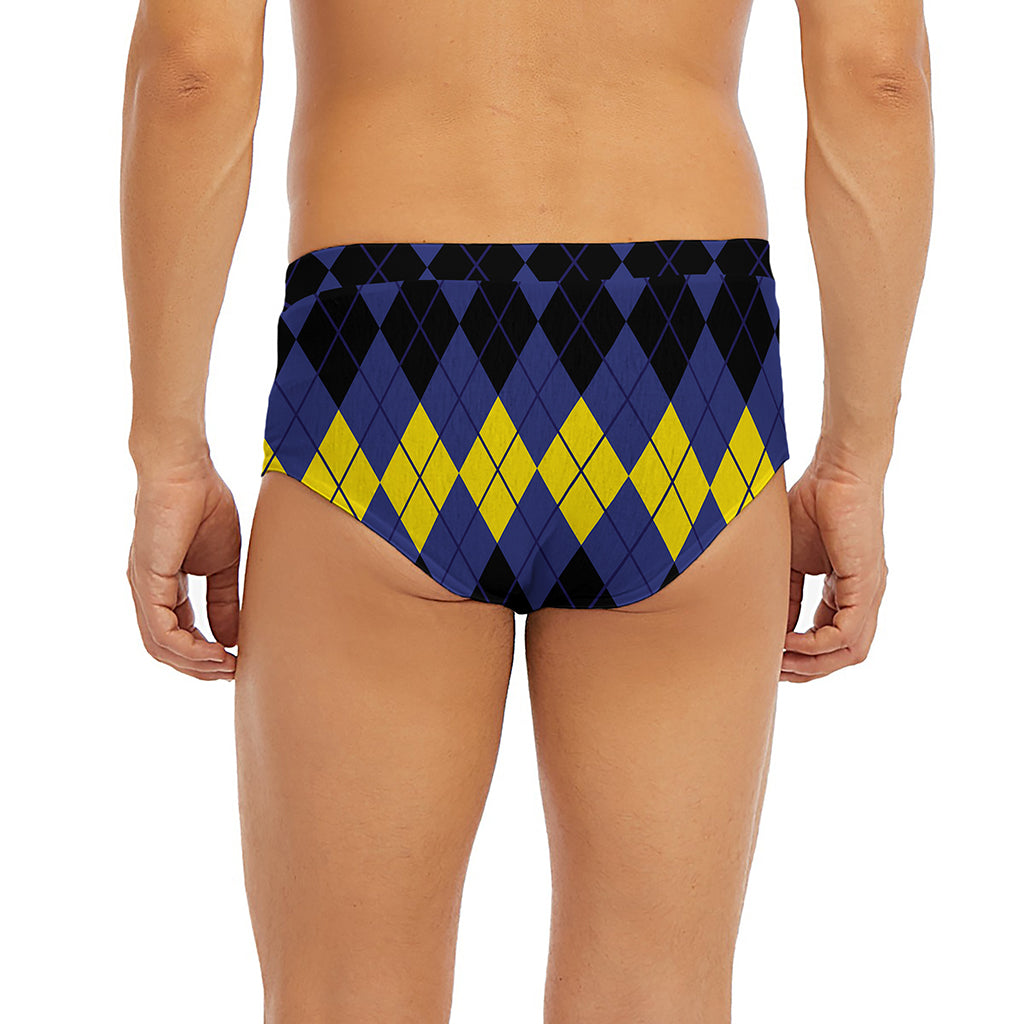Black Yellow And Blue Argyle Print Men's Briefs
