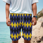 Black Yellow And Blue Argyle Print Men's Cargo Shorts