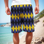 Black Yellow And Blue Argyle Print Men's Cargo Shorts