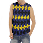Black Yellow And Blue Argyle Print Men's Fitness Tank Top