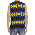 Black Yellow And Blue Argyle Print Men's Fitness Tank Top