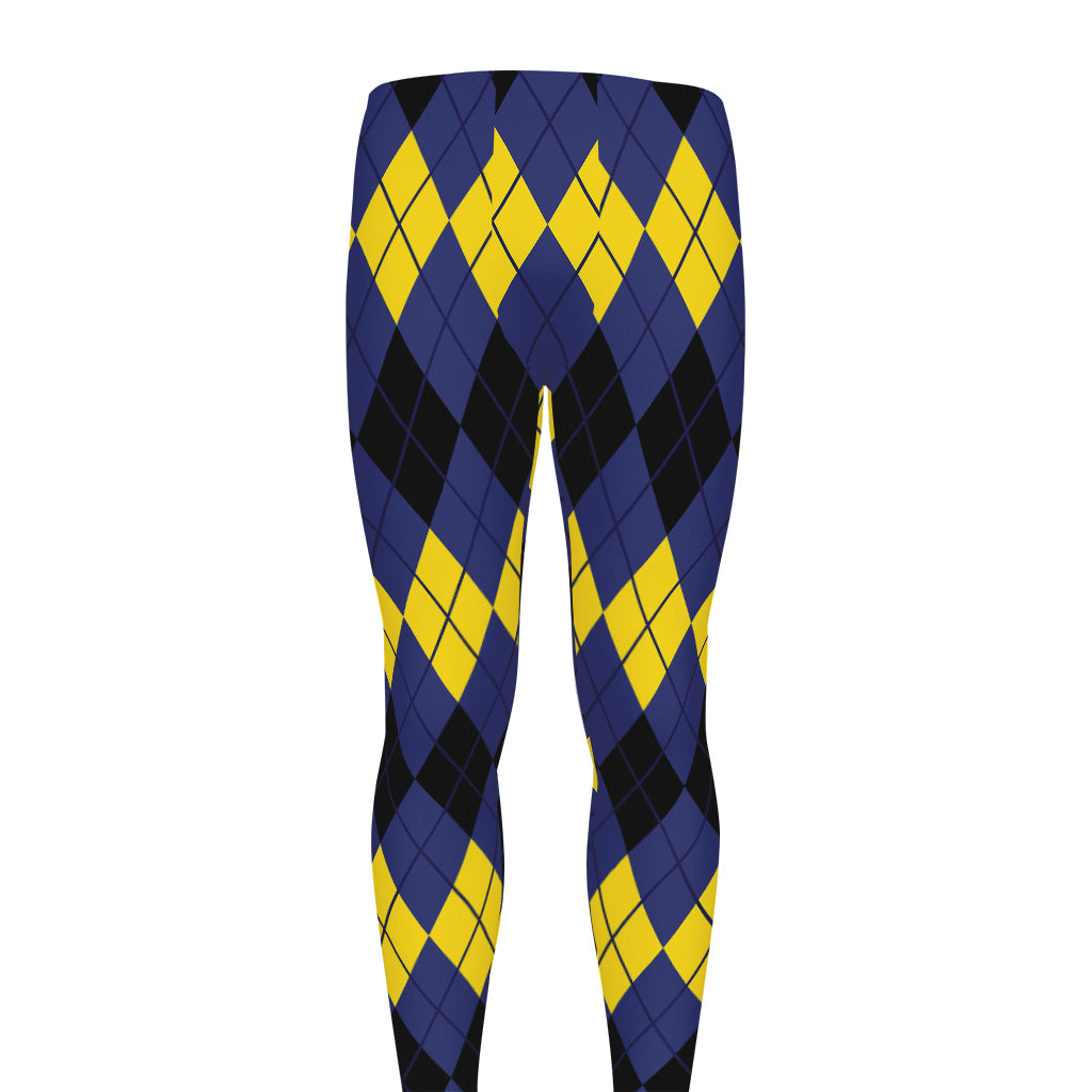 Black Yellow And Blue Argyle Print Men's leggings