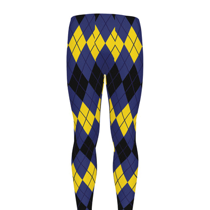 Black Yellow And Blue Argyle Print Men's leggings