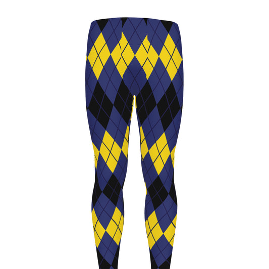 Black Yellow And Blue Argyle Print Men's leggings