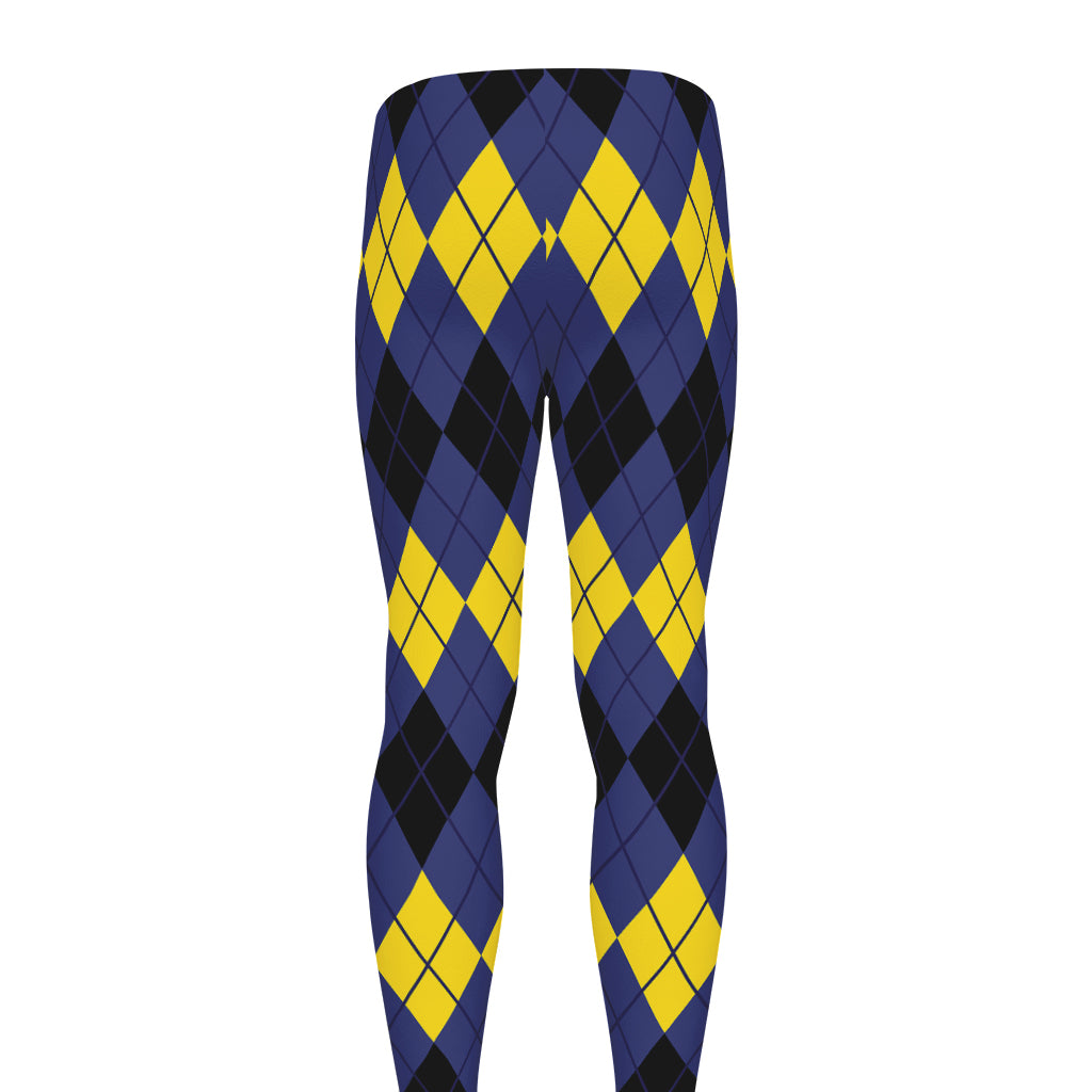 Black Yellow And Blue Argyle Print Men's leggings