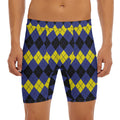 Black Yellow And Blue Argyle Print Men's Long Boxer Briefs