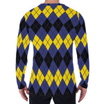 Black Yellow And Blue Argyle Print Men's Long Sleeve T-Shirt
