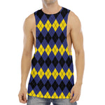 Black Yellow And Blue Argyle Print Men's Muscle Tank Top