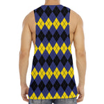 Black Yellow And Blue Argyle Print Men's Muscle Tank Top