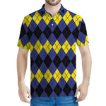 Black Yellow And Blue Argyle Print Men's Polo Shirt