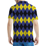 Black Yellow And Blue Argyle Print Men's Polo Shirt