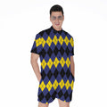 Black Yellow And Blue Argyle Print Men's Romper