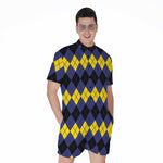Black Yellow And Blue Argyle Print Men's Rompers
