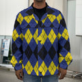 Black Yellow And Blue Argyle Print Men's Shirt Jacket