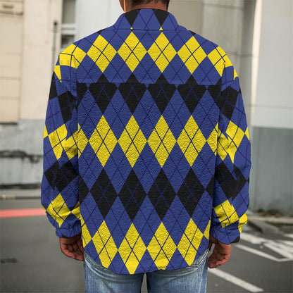 Black Yellow And Blue Argyle Print Men's Shirt Jacket