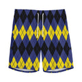 Black Yellow And Blue Argyle Print Men's Athletic Shorts