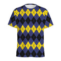 Black Yellow And Blue Argyle Print Men's Athletic T-Shirt