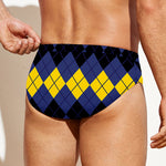 Black Yellow And Blue Argyle Print Men's Swim Briefs