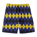 Black Yellow And Blue Argyle Print Men's Swim Trunks