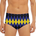 Black Yellow And Blue Argyle Print Men's Triangle Swim Briefs
