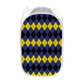 Black Yellow And Blue Argyle Print Mesh Laundry Hamper