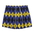 Black Yellow And Blue Argyle Print Mesh Shorts
