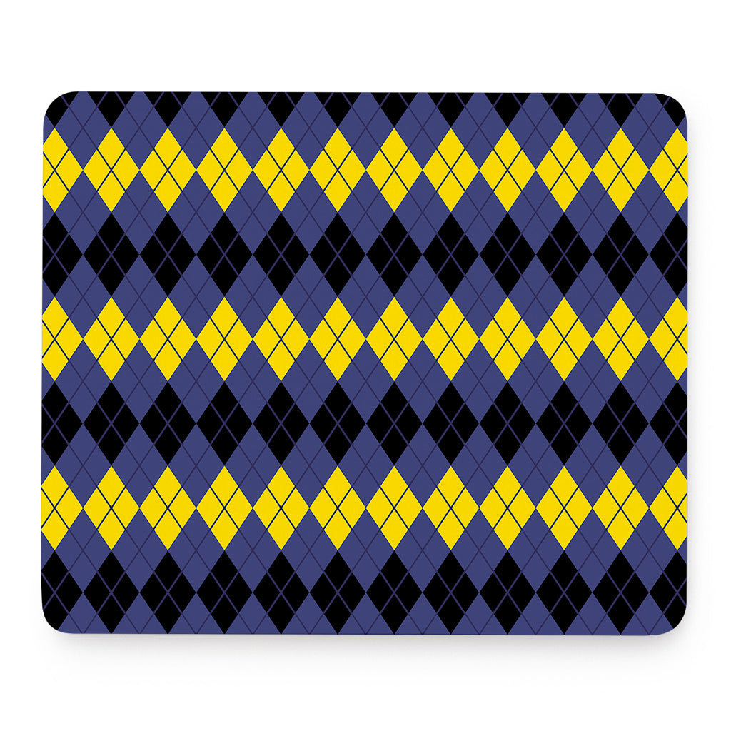 Black Yellow And Blue Argyle Print Mouse Pad