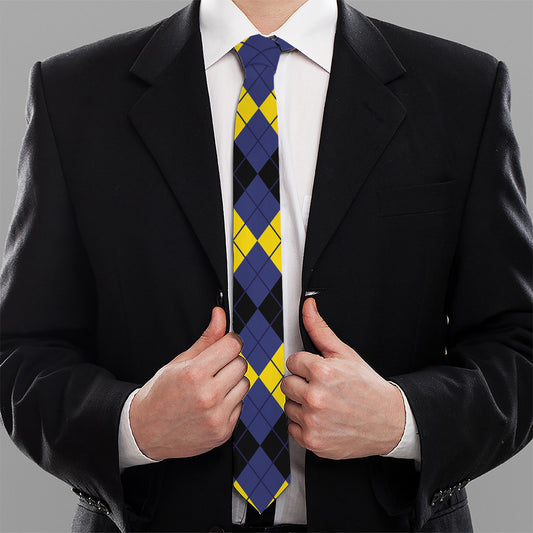 Black Yellow And Blue Argyle Print Necktie