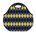 Black Yellow And Blue Argyle Print Neoprene Lunch Bag