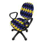 Black Yellow And Blue Argyle Print Office Chair Cover