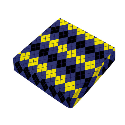 Black Yellow And Blue Argyle Print Outdoor Seat Cushion Cover