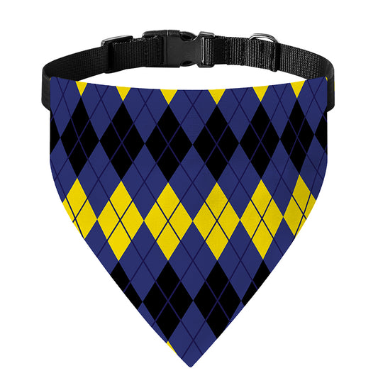 Black Yellow And Blue Argyle Print Over The Collar Dog Bandana